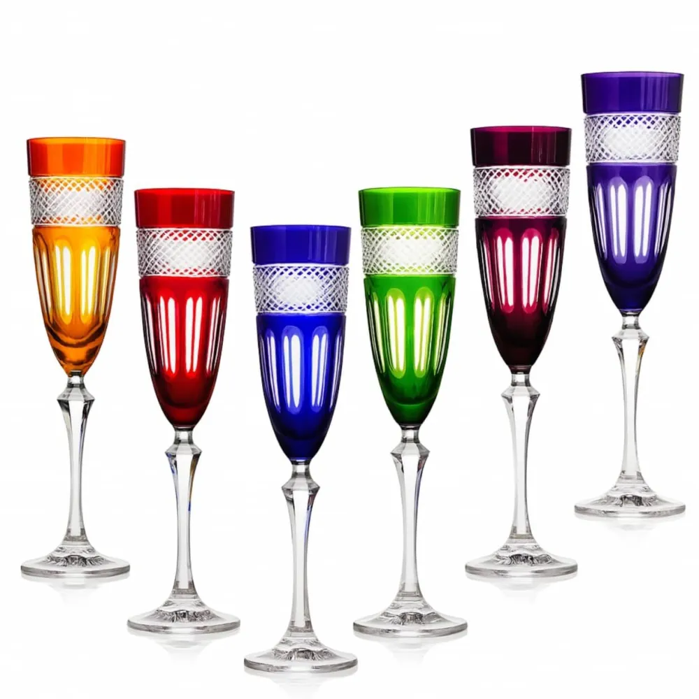 Vessière Cristaux Flûte Champagne|Verre Cristal Couleur|6 flûtes cristal couleur mireille