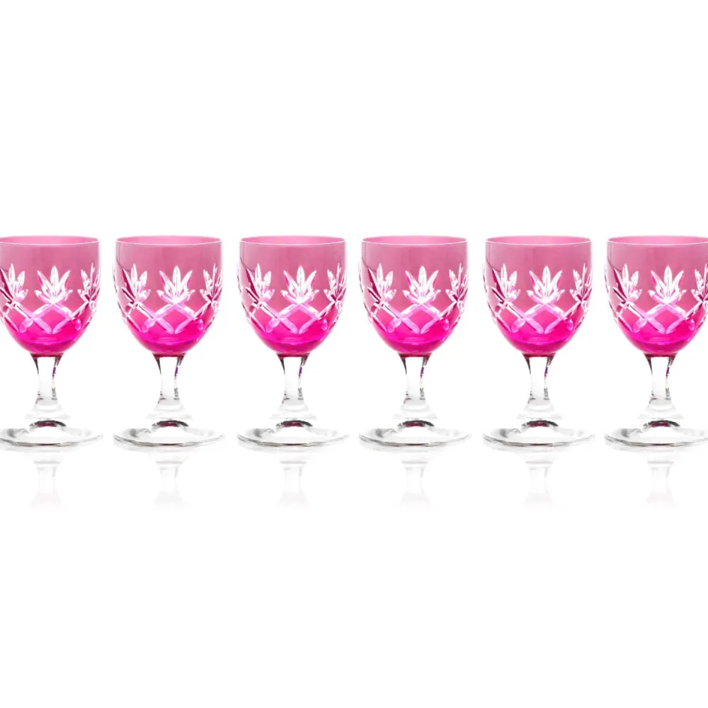 Vessière Cristaux Art De La Table|Verre À Vin|6 mini verres à liqueur rose fuchsia ananas