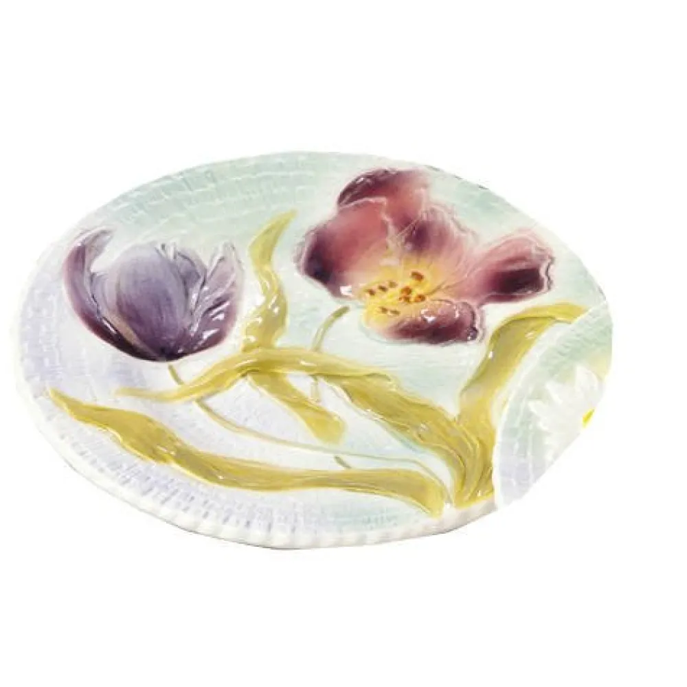 Vessière Cristaux Lunéville|Assiette Céramique|Assiette dessert tulipe barbotine