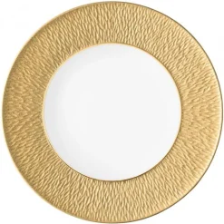 Vessière Cristaux Art De La Table|Assiette Céramique|Assiette plate à aile gravée 32 cm Minéral or Raynaud