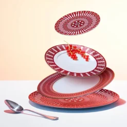 Vessière Cristaux Assiette Céramique|Art De La Table|Assiettes à Dessert Arcadia Rouge Baccarat x2