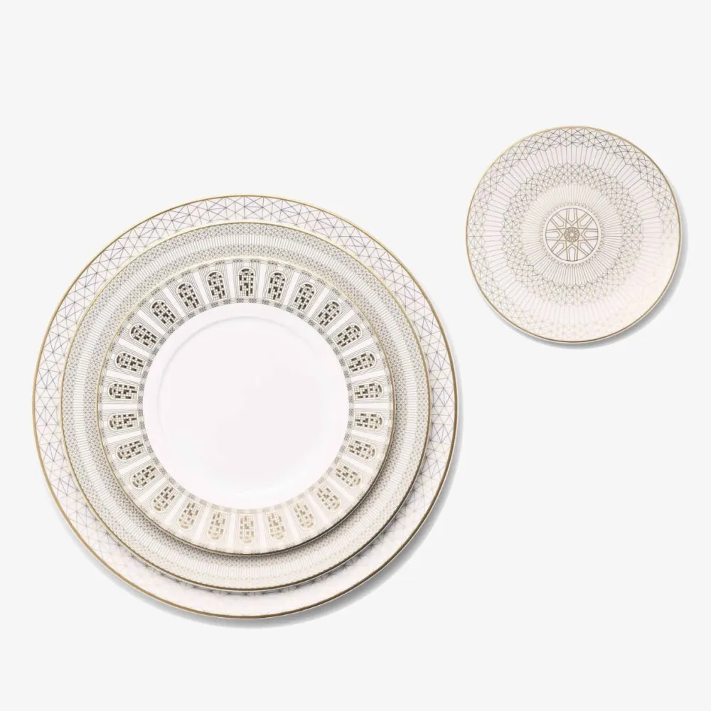 Vessière Cristaux Art De La Table|Assiette Céramique|Assiettes à dîner Arcadia or & platine Baccarat x2
