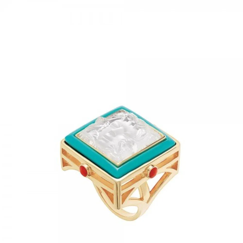 Vessière Cristaux Bijoux|Bagues Cristal|Bague aréthuse turquoise vermeil lalique