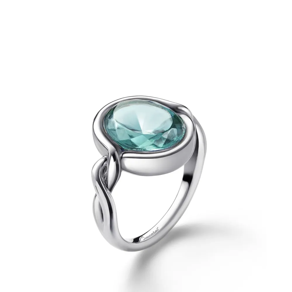 Vessière Cristaux Bijoux|Colliers Cristal|Bague croisé cristal turquoise baccarat