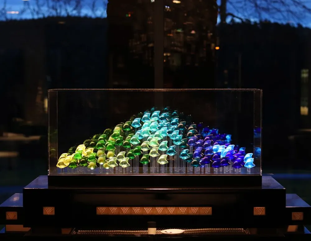 Vessière Cristaux Sculptures Et Figurines|Bestiaire|Base aquarium 100 poissons lalique + cloche