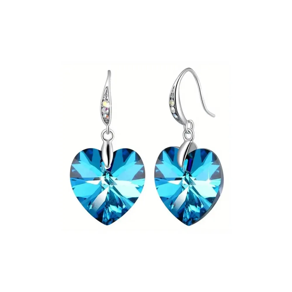 Vessière Cristaux Boucles D’Oreilles Cristal|Boucles D’Oreilles|Boucles d’oreilles cristal cœur bleu clair