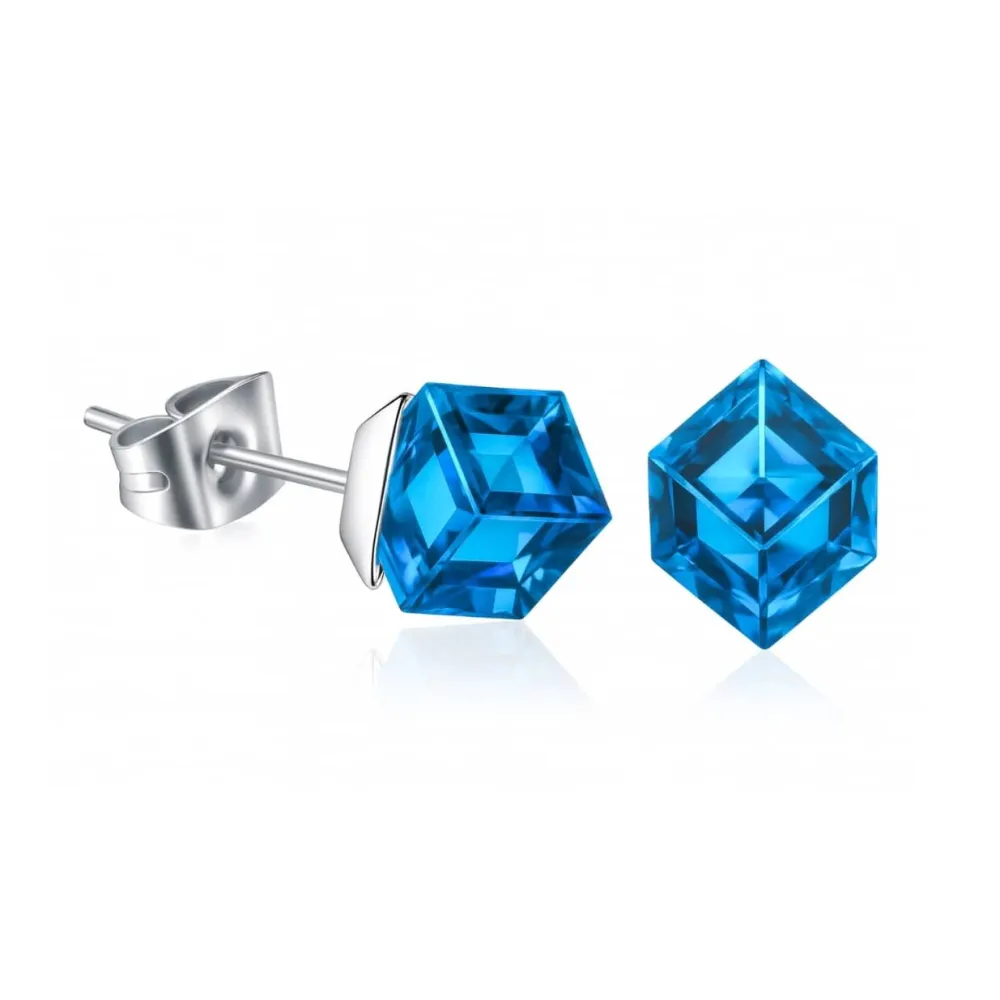 Vessière Cristaux Boucles D’Oreilles Cristal|Boucles D’Oreilles|Boucles d’oreilles cube bleu cristal