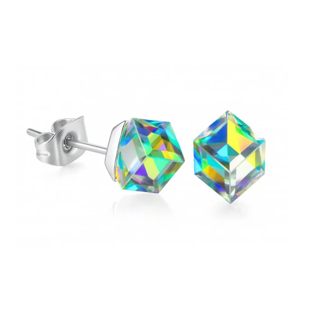 Vessière Cristaux Boucles D’Oreilles Cristal|Boucles D’Oreilles|Boucles d’oreilles cube vitrail cristal