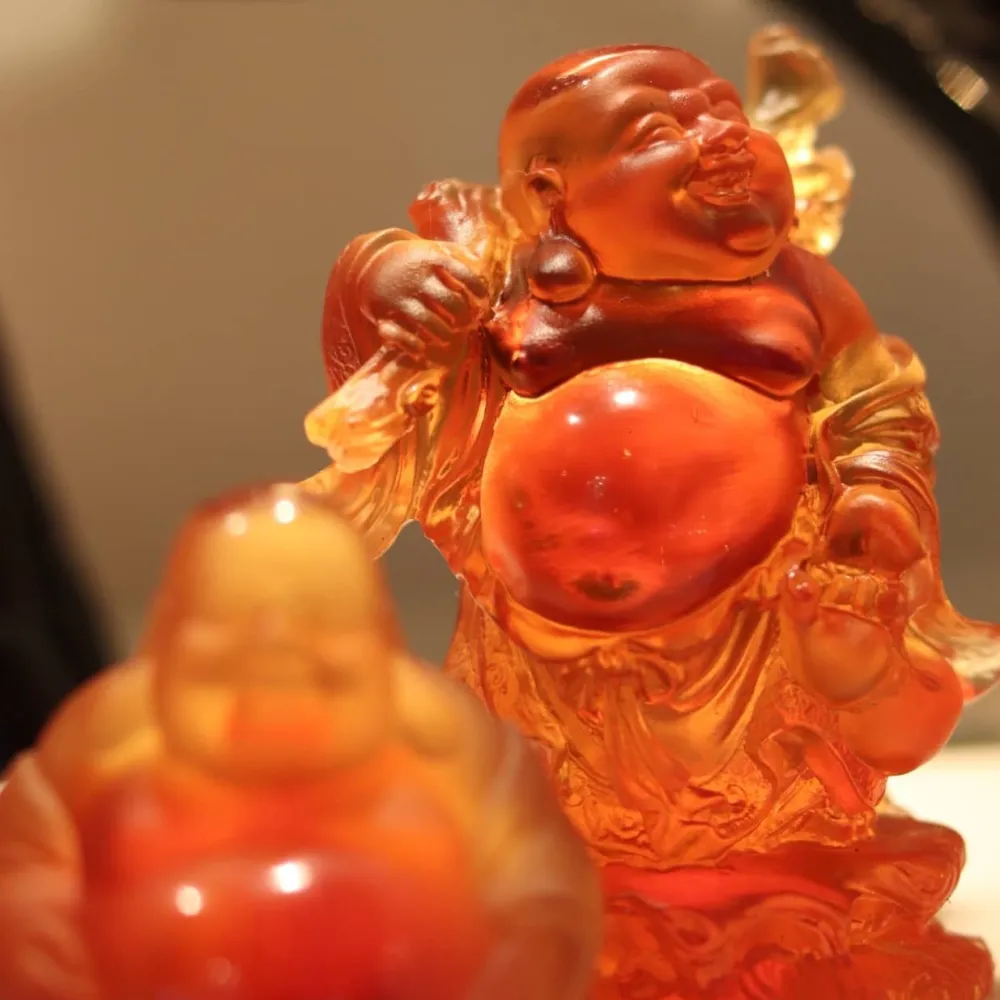 Vessière Cristaux Editions D’Art|Sculptures Cristal|Bouddha debout ambre daum