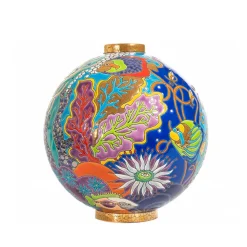 Vessière Cristaux Vase Céramique|Éditions D’Art Cristal|Boule Flo Astro aqua tropicale Émaux de Longwy