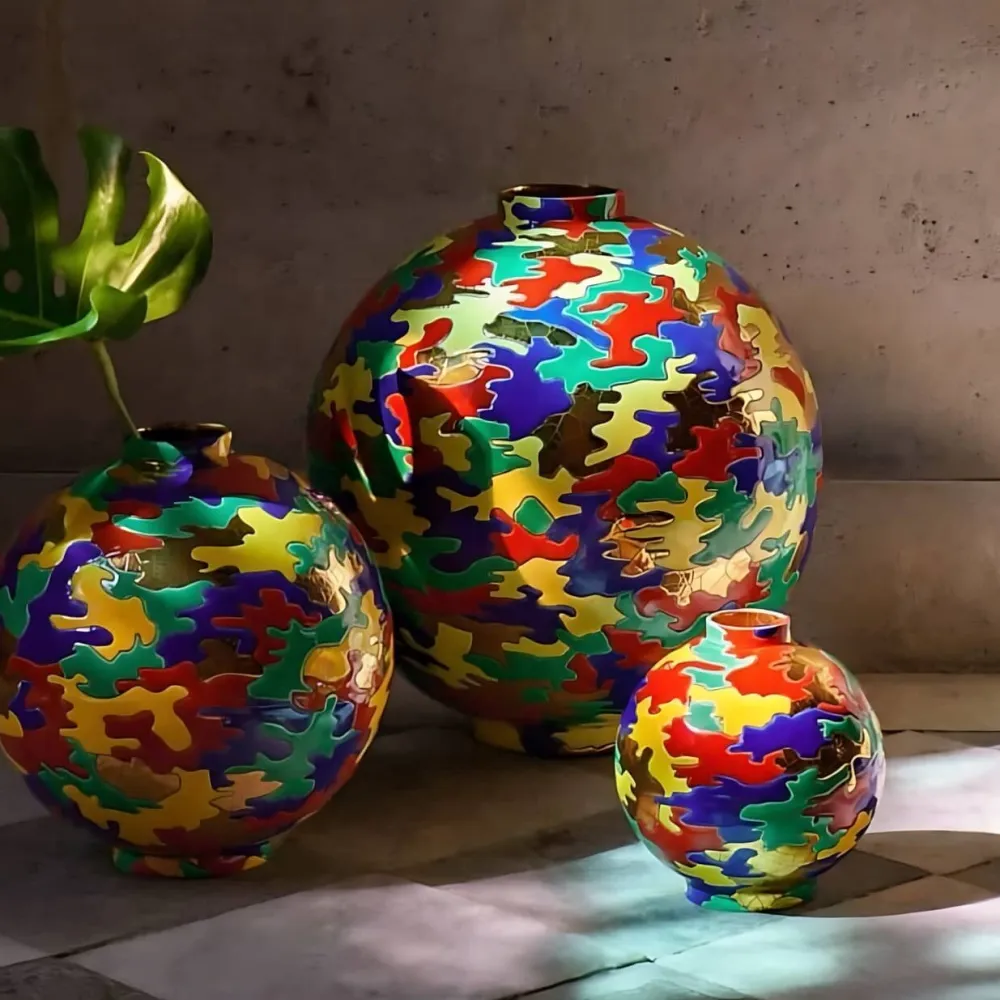 Vessière Cristaux Éditions D’Art Cristal|Vases & Boules|Boule Flo Astro camouflage Planete JC Longue Vie Longwy