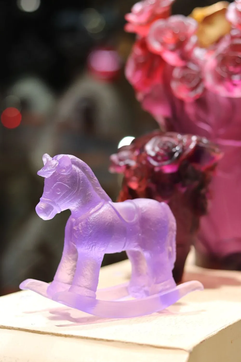 Vessière Cristaux Bestiaire|Animaux Cristal|Cheval à bascule violet daum