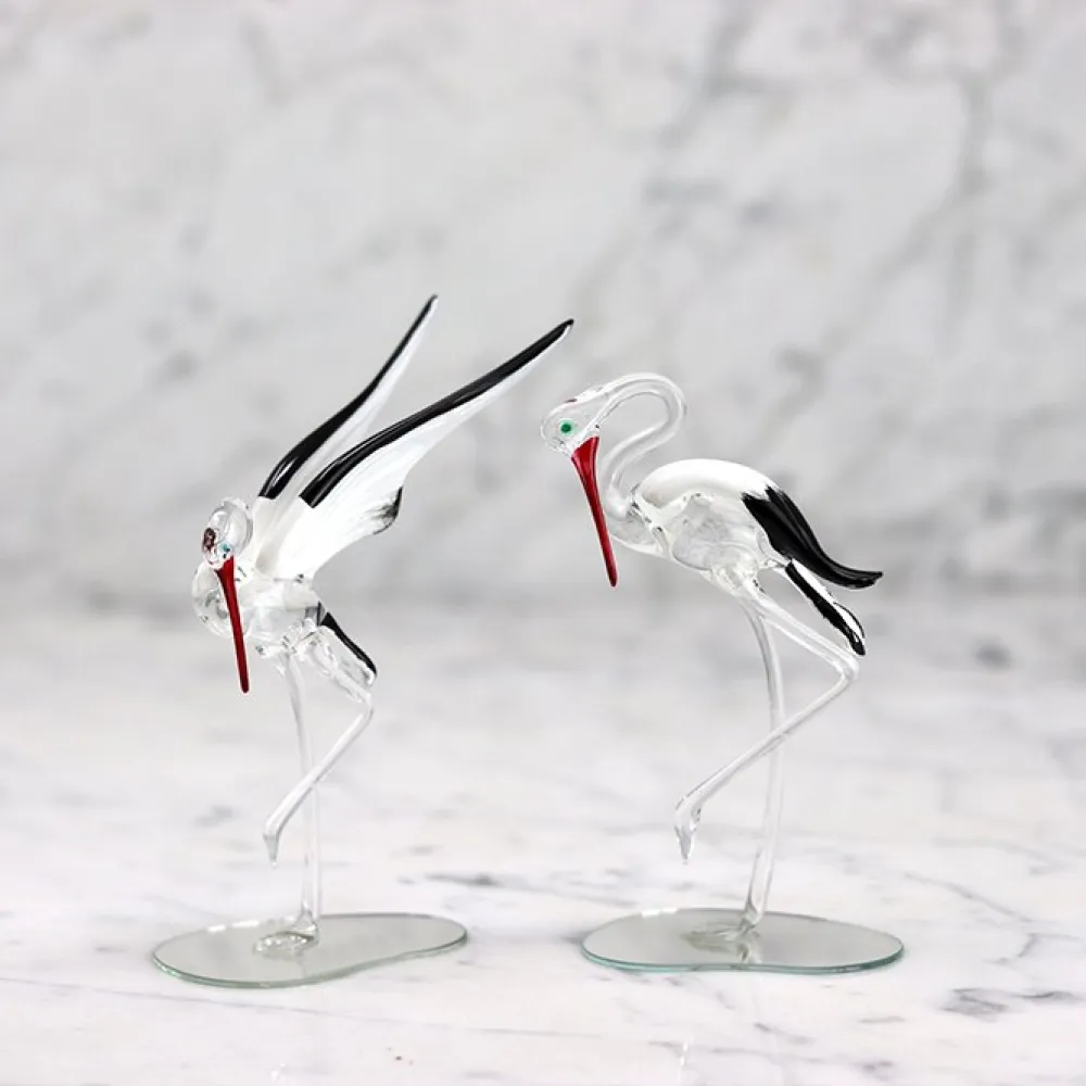 Vessière Cristaux Bestiaire|Animaux Cristal|Cigogne cristal sur miroir
