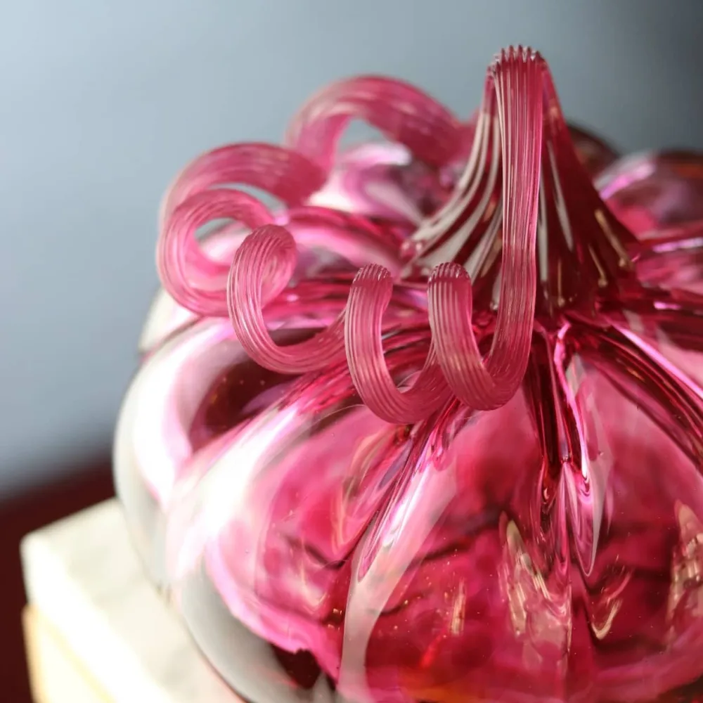 Vessière Cristaux Décoration|Sulfures, Presse-Papiers Cristal|Citrouille décorative cristal de Lorraine rose fuchsia