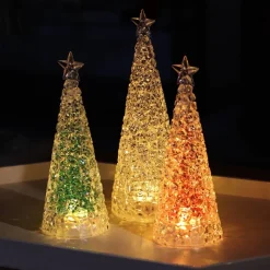 Vessière Cristaux Décoration|Coffret de 3 Sapins lumineux acrylique (Large blanc + small vert & rouge)