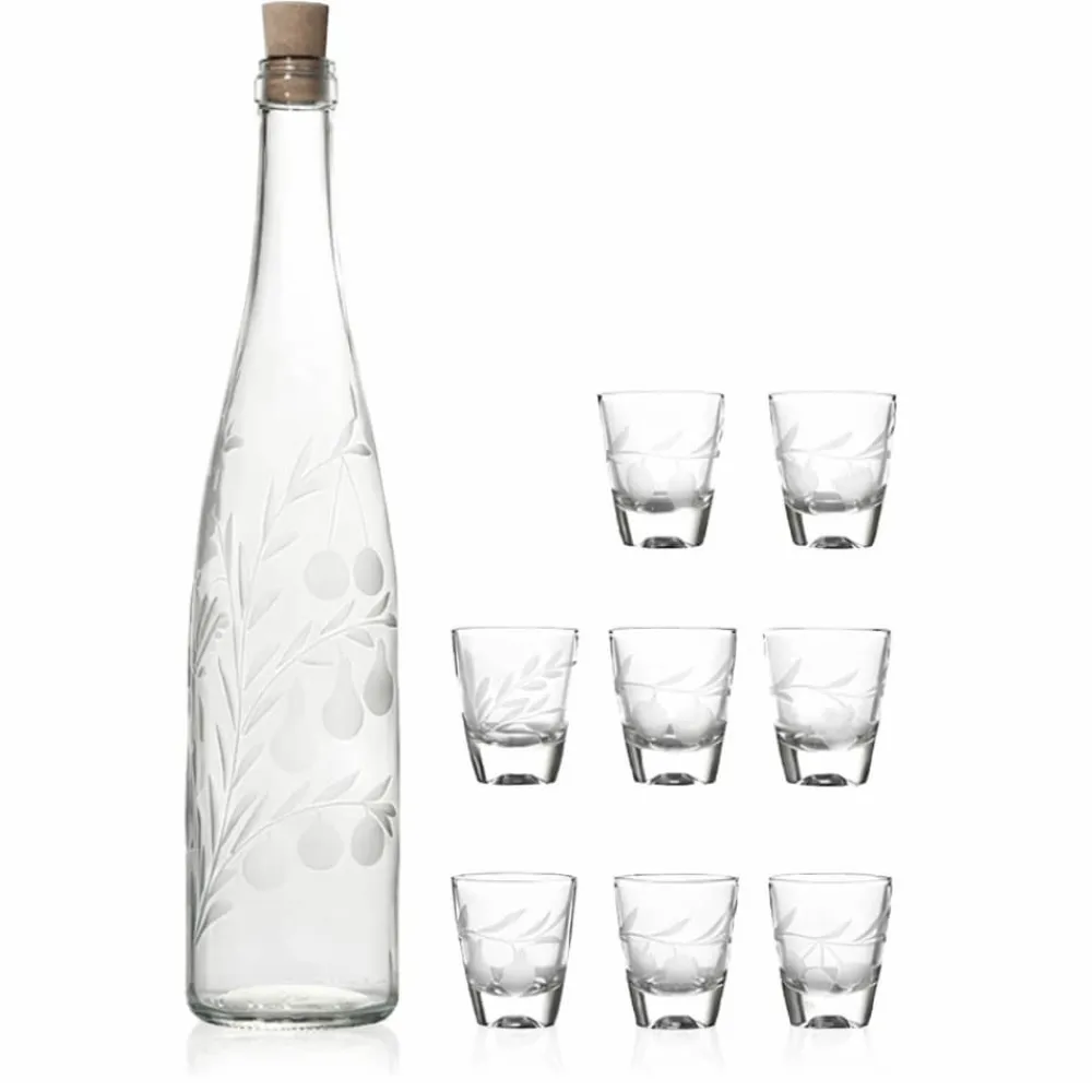 Vessière Cristaux Art De La Table|Flasque, Bouteille Cristal|Coffret eau de vie 9 pièces