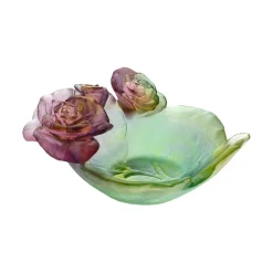Vessière Cristaux Coupelles Cristal|Vide-Poches Cristal|Coupelle rose passion daum rose verte