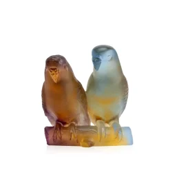 Vessière Cristaux Animaux Cristal|Bestiaire|Couple perruches ambre daum