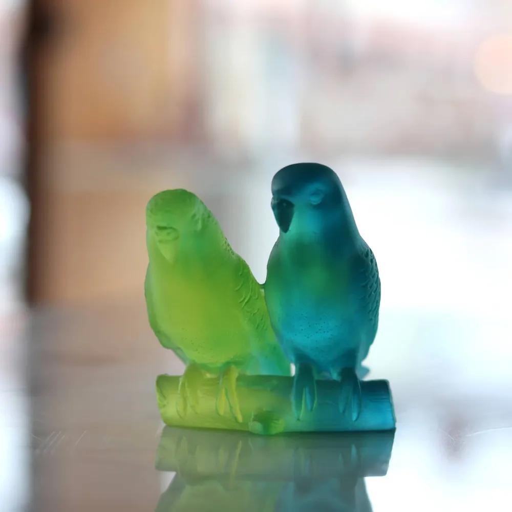 Vessière Cristaux Bestiaire|Animaux Cristal|Couple perruches bleu daum