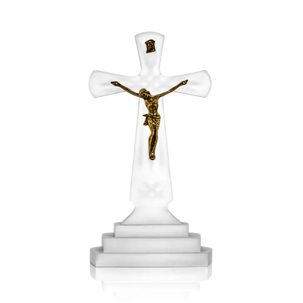 Vessière Cristaux Décoration|Symboles Religieux Cristal|Crucifix cristal sablé de bohême