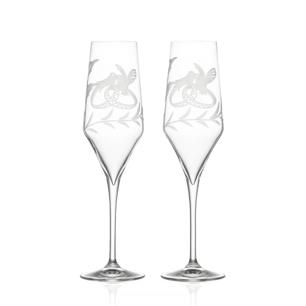 Vessière Cristaux Flûte Champagne|Verre Cristal|Duo flutes colombes mariage champagne