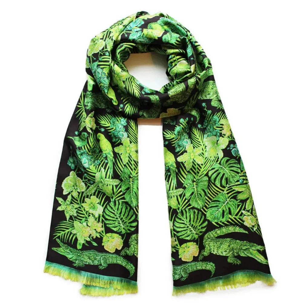 Vessière Cristaux Bijoux|Foulards Lalique|Echarpe Lalique By Ginny Litscher Dessin Jungle Vert Néon