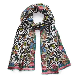 Vessière Cristaux Bijoux|Foulards Lalique|Echarpe Lalique By Ginny Litscher Dessin Zebra Noir et Rose