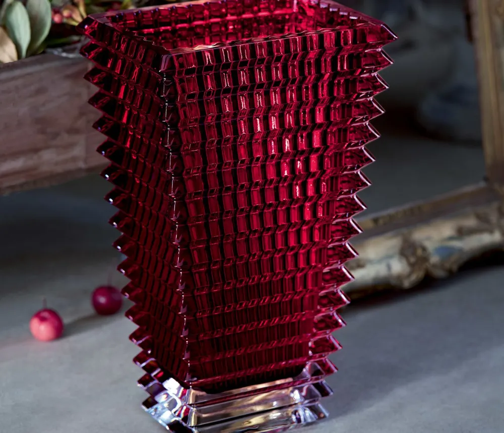 Vessière Cristaux Vases|Vases Cristal Couleur|Eye vase rectangulaire rouge baccarat