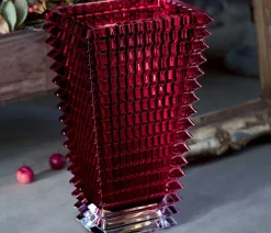 Vessière Cristaux Vases|Vases Cristal Couleur|Eye vase rectangulaire rouge baccarat