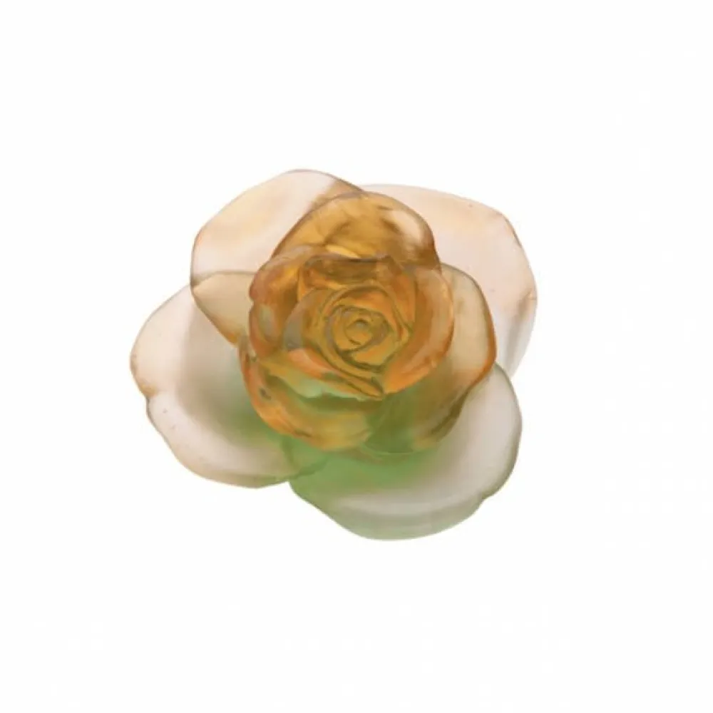 Vessière Cristaux Fleurs Cristal|Sulfures, Presse-Papiers Cristal|Fleur rose passion verte orange daum