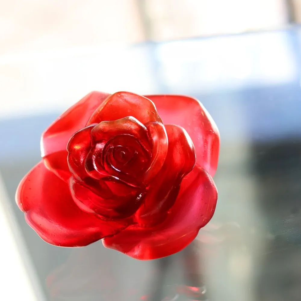 Vessière Cristaux Sulfures, Presse-Papiers Cristal|Fleurs Cristal|Fleur rouge rose passion daum