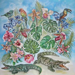 Vessière Cristaux Bijoux|Foulards Lalique|Foulard Lalique By Ginny Litscher Dessin Jungle Bleu