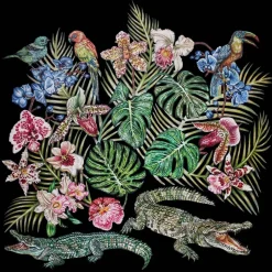 Vessière Cristaux Bijoux|Foulards Lalique|Foulard Lalique By Ginny Litscher Dessin Jungle Noir