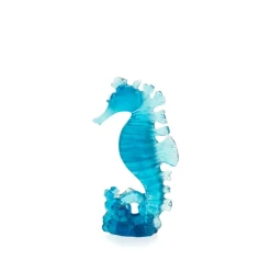 Vessière Cristaux Bestiaire|Sculptures Cristal|Hippocampe petit modèle bleu Maya Daum