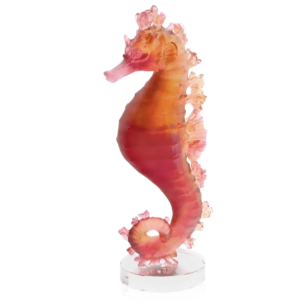 Vessière Cristaux Bestiaire|Animaux Cristal|Hippocampe rouge-aurore mer de corail daum