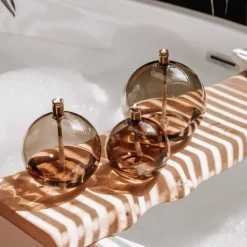 Vessière Cristaux Coupes, Coupelles Et Photophores|Lampes Cristal|Lampe à huile sphère verre couleur champagne