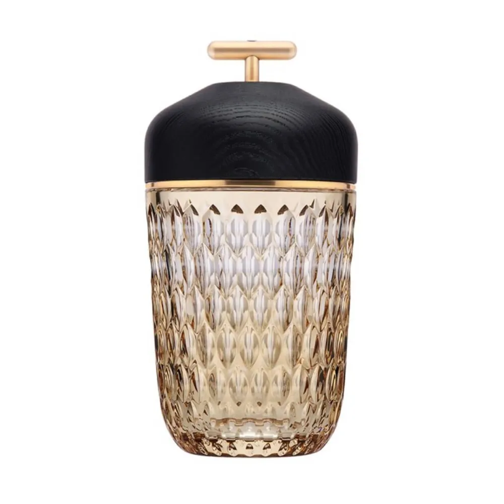 Vessière Cristaux Lampes Cristal|Lustre Luminaire Saint-Louis|Lampe baladeuse folia ambre bois noir cristal saint-louis