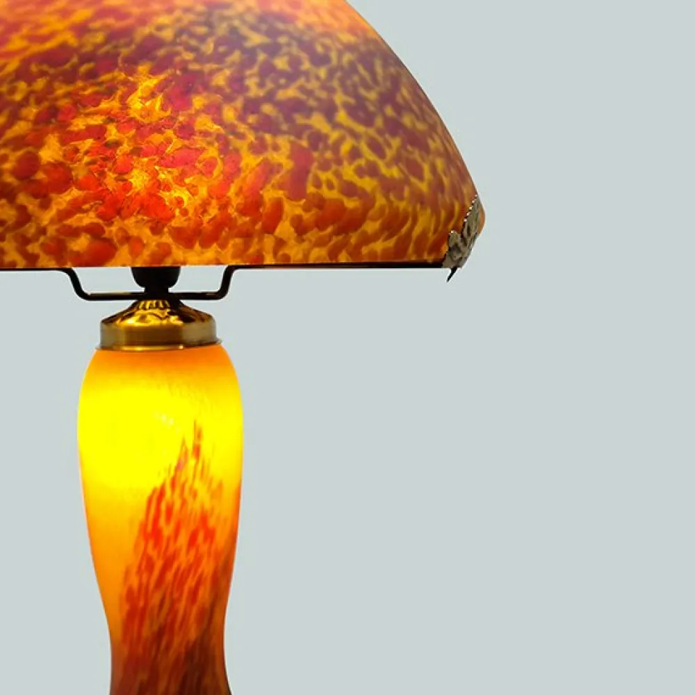 Vessière Cristaux Luminaires|Lampes Pâte De Verre|Lampe champignon pâte de verre jaune 7030