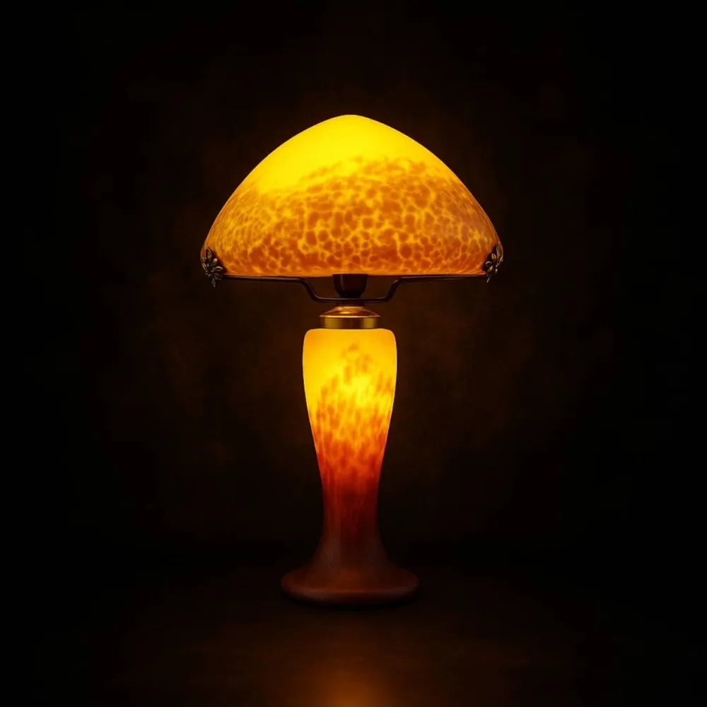 Vessière Cristaux Luminaires|Lampes Pâte De Verre|Lampe champignon pâte de verre jaune