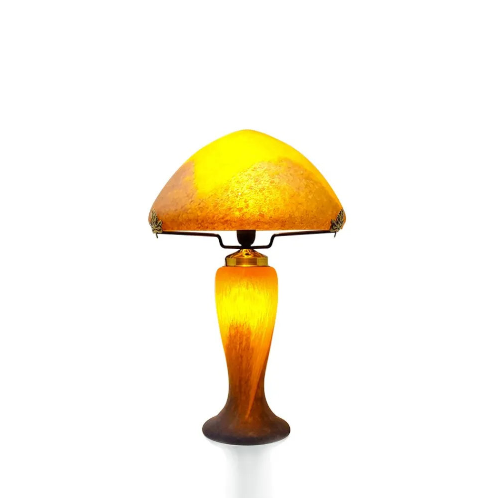 Vessière Cristaux Luminaires|Lampes Pâte De Verre|Lampe champignon pâte de verre orange