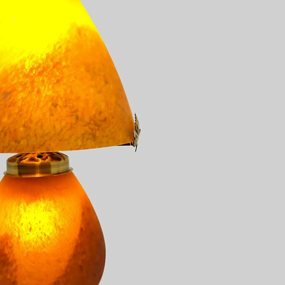 Vessière Cristaux Luminaires|Lampes Pâte De Verre|Lampe champignon pâte de verre orange 019