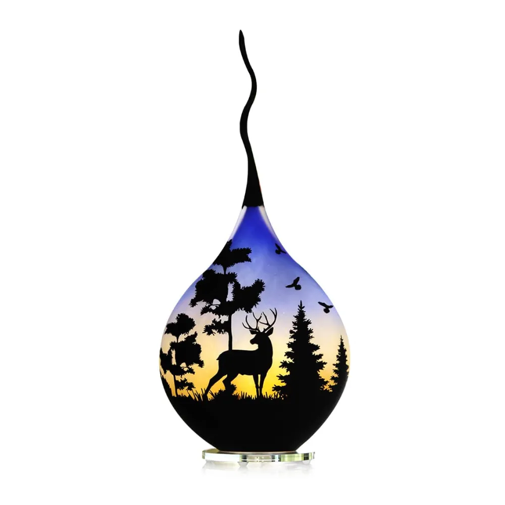 Vessière Cristaux Luminaires|Lampes Pâte De Verre|Lampe cristal de Lorraine décor cerf et sanglier