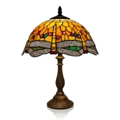 Vessière Cristaux Luminaires|Lampes Pâte De Verre|Lampe en verre vitrail libéllule ambre