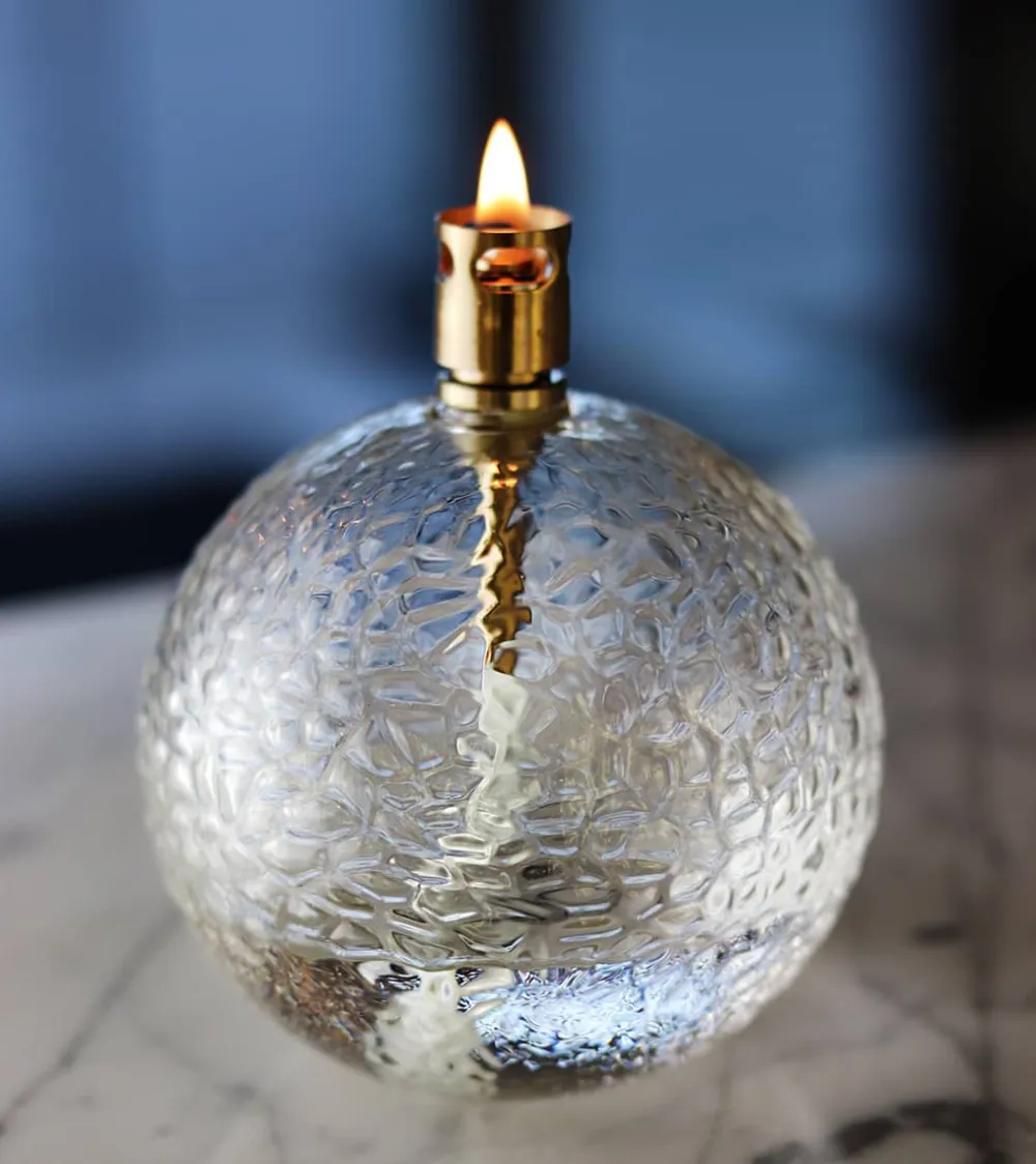 Vessière Cristaux Lampes Cristal|Coupes, Coupelles Et Photophores|Lampe huile sphère martelé