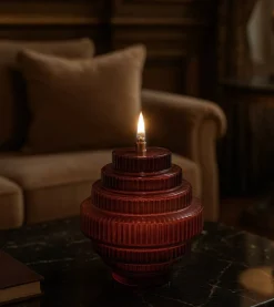 Vessière Cristaux Coupes, Coupelles Et Photophores|Lampes Cristal|Lampe huile Twin rouge