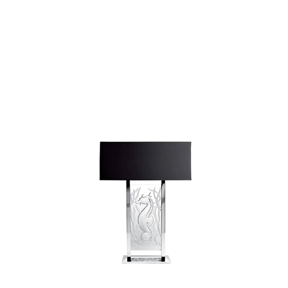 Vessière Cristaux Lampes Cristal|Luminaires|Lampe Poséidon cristal Lalique abat-jour blanc