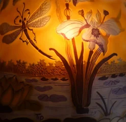Vessière Cristaux Luminaires|Lampes Pâte De Verre|Lampe pâte de verre Tip Gallé décor libellule