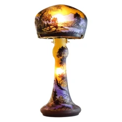 Vessière Cristaux Luminaires|Lampes Pâte De Verre|Lampe pâte de verre Tip Gallé décor montagne