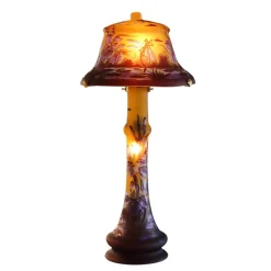 Vessière Cristaux Luminaires|Lampes Pâte De Verre|Lampe pâte de verre Tip Gallé décor libellule
