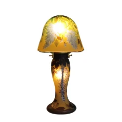 Vessière Cristaux Lampes Pâte De Verre|Luminaires|Lampe pâte de verre Tip Gallé décor glycine